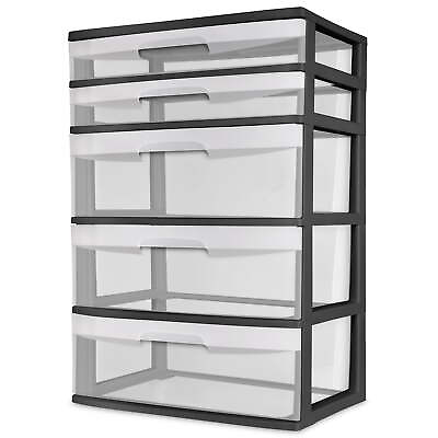 #ad Plastic 5 Drawer Wide Tower Black $23.81