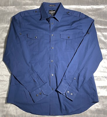 #ad Express MKS Modern Fit Long Sleeve Button Up Large Blue Shirt $25.00
