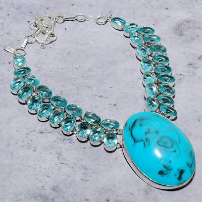 #ad Santa Rosa Turquoise Blue Topaz 925 Sterling Silver Jewelry Necklace 18quot; N513 $22.99