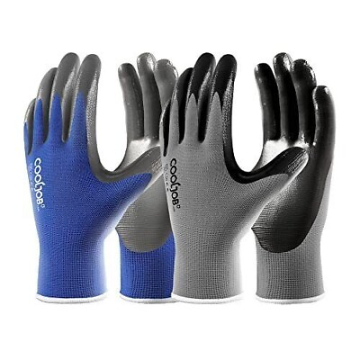 #ad COOLJOB 20 Pairs Safety Work Gloves for Men Women Non slip Nitrile Rubber Medium $24.99