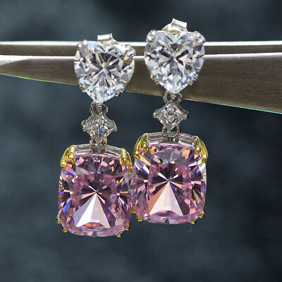 #ad Wedding Jewelry Pink Kunzite White Crystal Silver Women Drop Dangle Earrings New $6.99