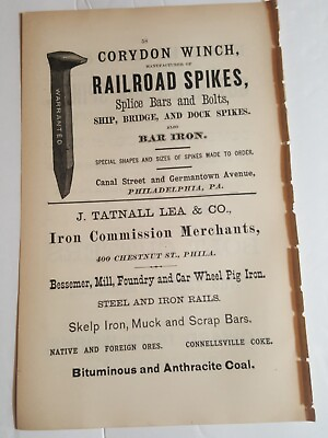 #ad ☆ 1884 vintage ad CORYDON WINCH RAILROAD SPIKES Philadelphia PA canal street $8.95