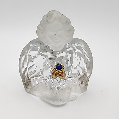 #ad Vintage FENTON GLASS Crystal Frosted Angel Birth Blue Sapphire Gem Paperweight $40.95