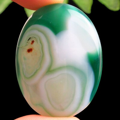 #ad D81738 Green White Onyx Agate Oval Cab Cabochon 40x30x7mm $10.91