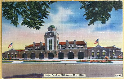 #ad Postcard Oklahoma City Union Station Vintage Linen c1940 $6.88