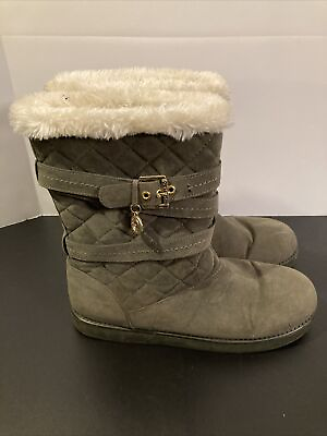 #ad G by Guess Women’s Faux Fur Boots Size 10 M Suede Lined OLIVE GREEN $24.99
