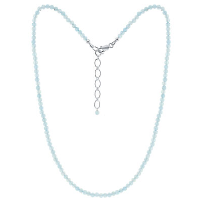 #ad 2mm Natural Aquamarine Gemstone Beads Necklace with 925 Sterling Silver Clasp $42.99