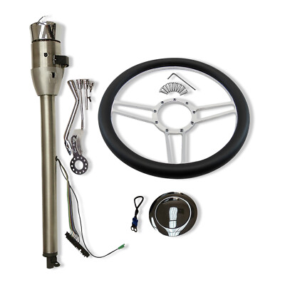 #ad Auto 28quot; Natural Steering Columnamp; 14quot; 9 holes Steering Wheelamp;Smooth Horn Button $347.99