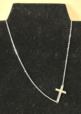 #ad Daochong S925 Sterling Silver Jewelry Sideways Cross Choker Necklace 144quot; Chain $24.99