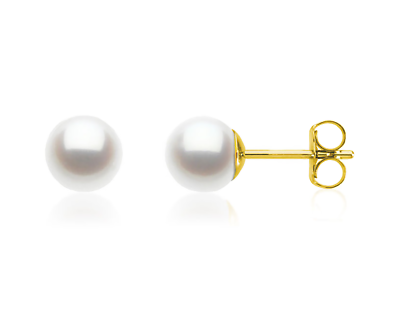 #ad 14K Gold Pearl Stud Earrings Yellow White Rose 6mm Round AAA Freshwater Pearls $46.57