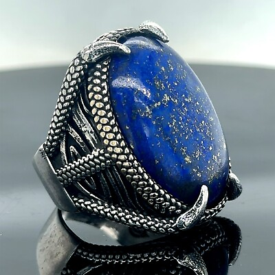 #ad Silver Lapis Lazuli Ring Claw Model Ring Large Natural Lapis Ring $145.00
