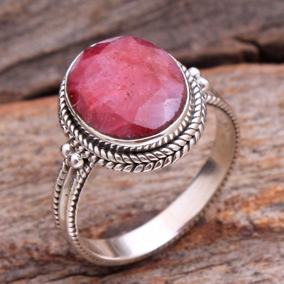 #ad Popular Indian Ruby Gemstone Ring 925 Sterling Silver Handmade Boho Ring SA 1650 $11.30