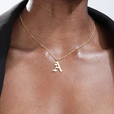 #ad A Z Letter Initial Necklaces Women Men Stainless Steel Chain Pendant Necklace $8.99