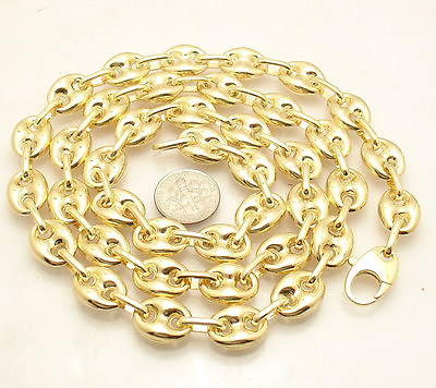 #ad 12mm Puffed Mariner Anchor Chain Necklace 14K Yellow Gold Plated Silver $400.00