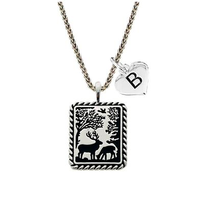 #ad Custom Deer Elk Nature Scene Huntress Silver Necklace amp; Pendant Choose Initial $23.49