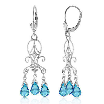 #ad 14K. GOLD CHANDELIER DIAMONDS EARRING WITH BLUE TOPAZ White Gold $1353.01