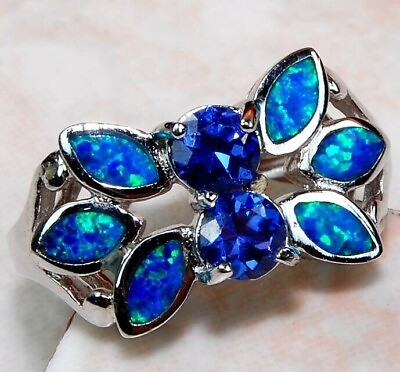 #ad 1CT Tanzanite amp; Australian Opal Inlay 925 Solid Sterling Silver Ring Sz 7 AO2 $31.99