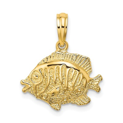 #ad 14k Yellow Gold Polished Textured Fish Charm Pendant Gift For Women $198.00