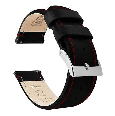 #ad Black Leather Crimson Red Stitching Watch Band Watch Band $28.99