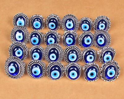 #ad 5 Pcs Evil Eye Gemstone Silver Overlay Handmade Rings For Women Jewelry $14.99