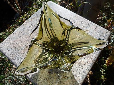 #ad Mid Century Modern Free Form Stretch Art Glass Avocado Green Chalet Bowl Vintage $77.99