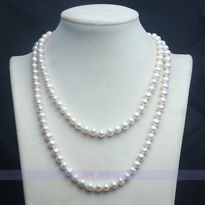 #ad LONG 35quot; 7 8mm AAA Genuine Freshwater Pearl Necklace $21.89