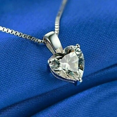 #ad 14k White Gold Plated Heart Cut Simulated Diamond 925 Silver Pendant Free Chain $138.49