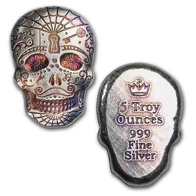 #ad 5 oz Hand Poured Silver Skull Day of the Dead: Spiderweb $194.36