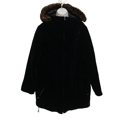 #ad LAUREN Ralph Black Velvet Silk Blend Hooded Jacket Cinch Waist amp; Hemline Zip $69.58