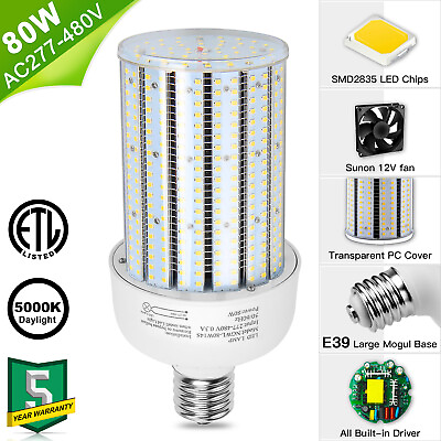 #ad 480V LED Corn Light Bulbs 80W E39 Mogul Base Commercial Warehouse Workshop Lamp $62.92