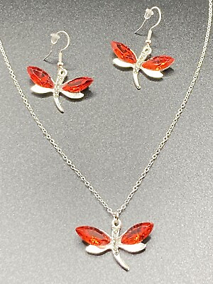#ad Red Dragonfly Necklace And Earrings Set $6.00