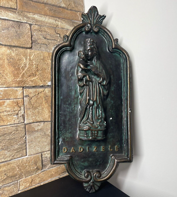 #ad Antique Virgin Mary Jesus Belgium church 1870s Chalk Statue hanging⭐ $450.00