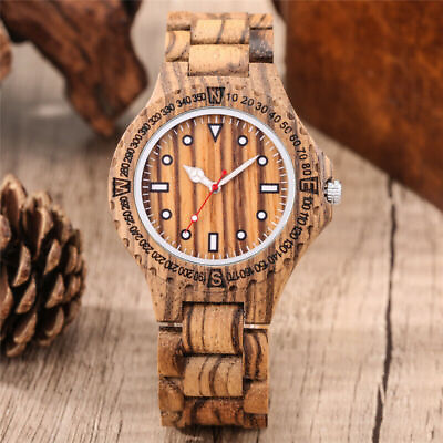 #ad Handmade Men#x27;s Watch Nature Wood Quartz Analog Wristwatch Adjustable Bracelet $22.62