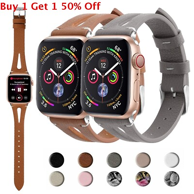 #ad Thin Genuine Leather Band for Apple Watch 38mm 40mm 42mm 44mm Series 5 4 3 2 1 $9.18