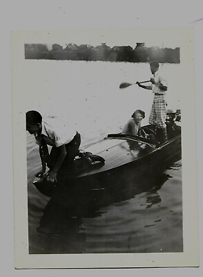 #ad 1931 Photo Teens in Wood Hull Motor Boat Erie Barge Canal Tonawanda NY $9.90