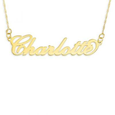 #ad 9ct Yellow Gold Personalised Name Plate Necklace On 16quot; Trace Chain Gift Boxed GBP 128.89
