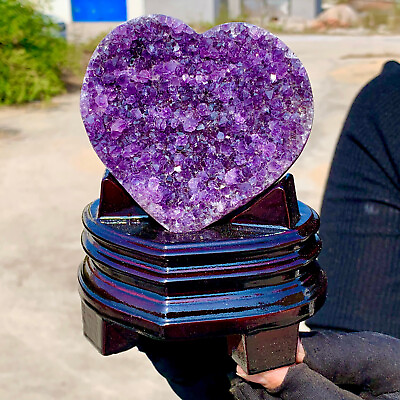 #ad 458G Natural heart shaped Amethyst gem quartz cluster crystal sample $284.00