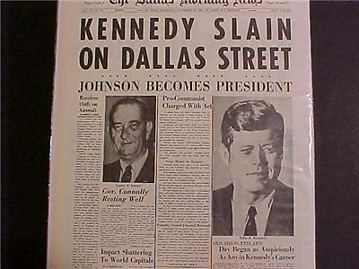 #ad VINTAGE NEWSPAPER HEADLINE JOHNSON PRESIDENT JFK KENNEDY KILLED SHOT DEAD 1963 $15.95