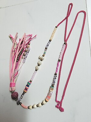 #ad Pink Long Necklace Beads Tassel $14.99
