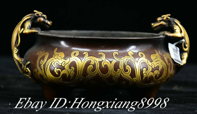 #ad 11.8quot; Daming Marked Tibet Purple Bronze Gold Sheep Head Incense Burner Censer $747.15