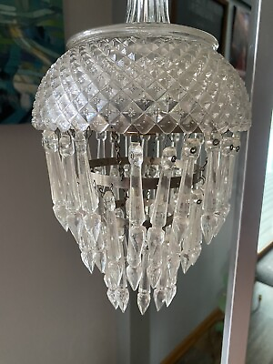 #ad Vintage Ceiling Glass Chandelier Graduated Crystals 3 Tier Hollywood Regency $129.99