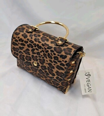 #ad WOMENS#x27; Mini Vegan Crossbody handbag Leopard Print Gold Tone Chain Strap $25.00