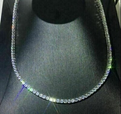 #ad 15Ct Round Cut Lab Created Diamond Tennis Necklace 14k White Gold Finish $232.99