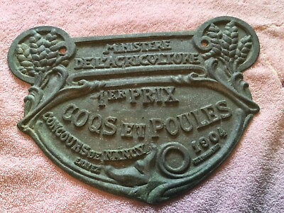 #ad FRENCH VINTAGE AGRICULTURE PLAQUE TROPHY AWARD ANIMALS PRIZE SIGN 1904. $129.98