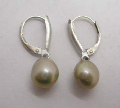 #ad Sterling Earrings with Green Pearl Drops $19.99