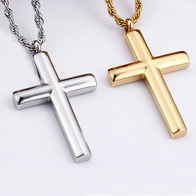 #ad High Quality Women Mens Stainless Steel Cross Pendant Necklace Chain Gold Silver $10.99
