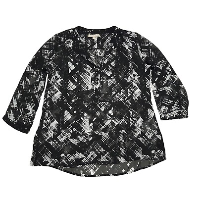#ad Banana Republic Top Size XS Black 3 4 Sleeve V Neck Henley Button Sheer Womens $9.99