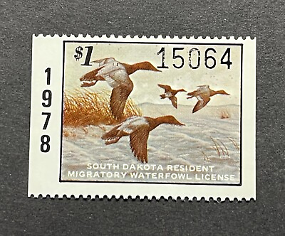 #ad WTDstamps 1978 SOUTH DAKOTA State Duck Stamp Lot1 Mint OG NH $3.00