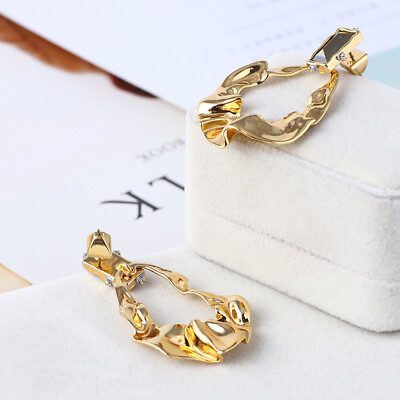 #ad Alexis Bittar Fashion Gold Crumpled Brown Gem Drop Earrings $36.28