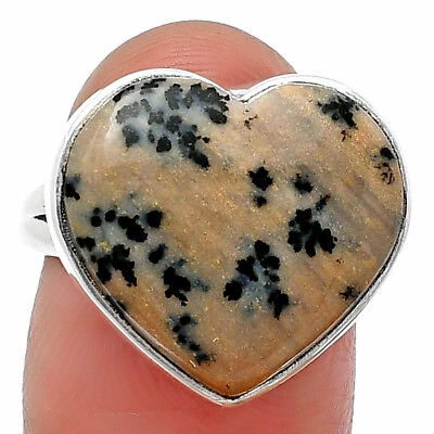 #ad Heart Russian Honey Dendrite Opal 925 Silver Ring s.7 Valentine Jewelry R 1073 $11.99